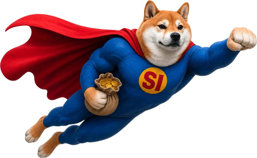 Super Inu flying in with a bag of SI coins